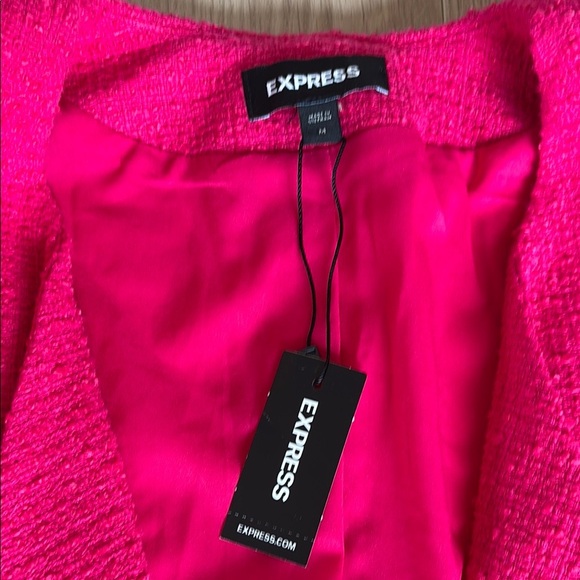 NWT $138 Express Hot Pink Blazer Business Casual Tweed Texture Jacket - Picture 3 of 10